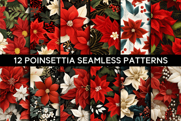 12 Poinsetta Seamless Patterns