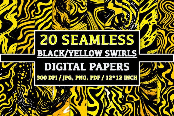 20 Seamless Black Yellow Swirls Patterns