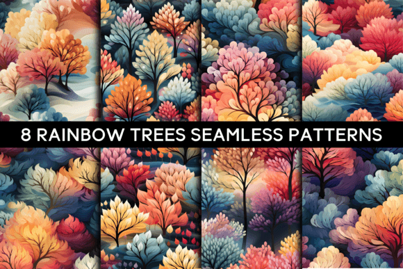 8 Rainbow Trees Seamless Patterns