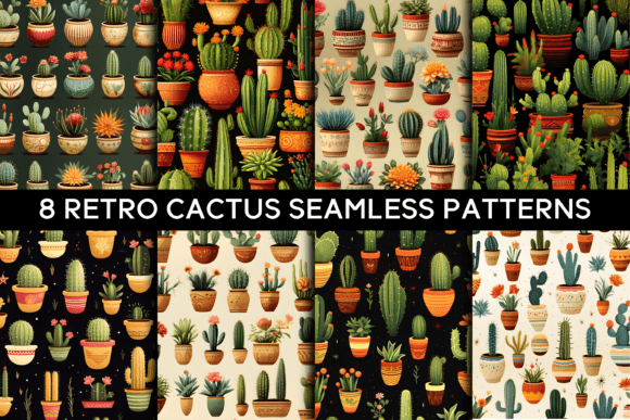 8 Retro Cactus Seamless Patterns: A Vibrant Design Resource for Creative Projects