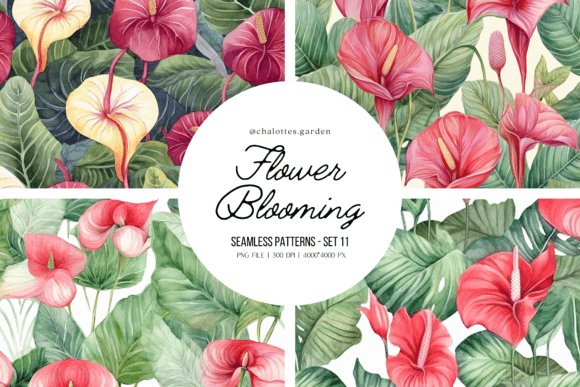 Anthuriums Tree Seamless Patterns for Creative Projects