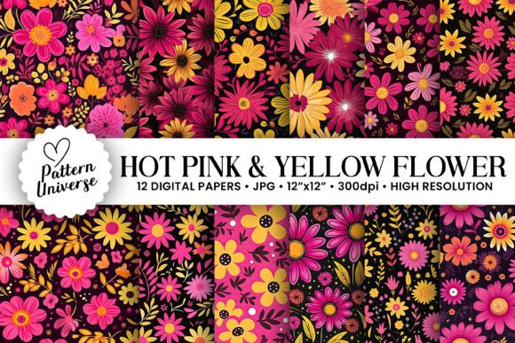 Bright Pink Yellow Flowers Patterns