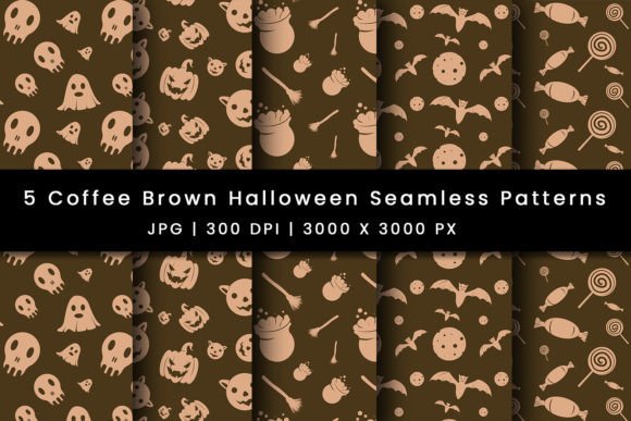 Coffee Brown Halloween Seamless Patterns