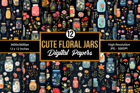 Cute Floral Jars Digital Paper Patterns