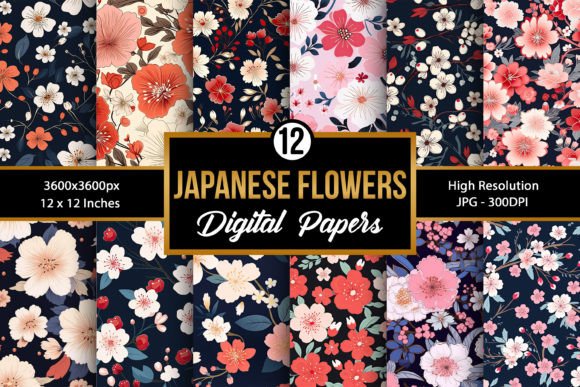 Japanese Flowers Digital Paper Patterns: A Beautiful Addition to Your Creative Projects
