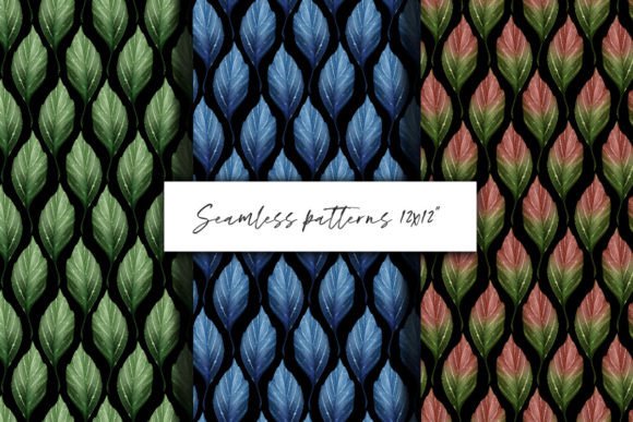 Leaves Seamless Patterns on Black