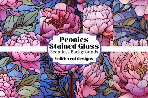 Pink Peony Stained Glass Patterns Papers: A Versatile Digital Design Resource