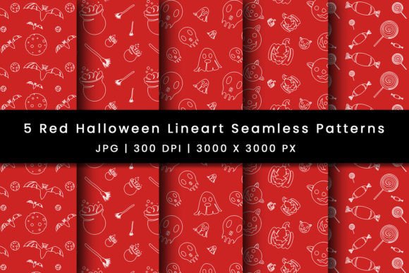 Red Halloween Line Art Patterns