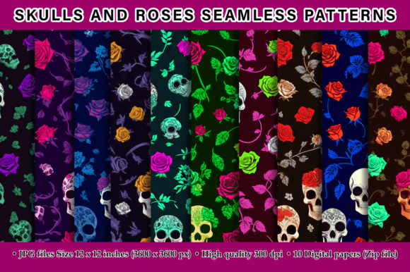 Skulls and Roses Seamless Patterns: A Versatile Design Asset for Creative Professionals