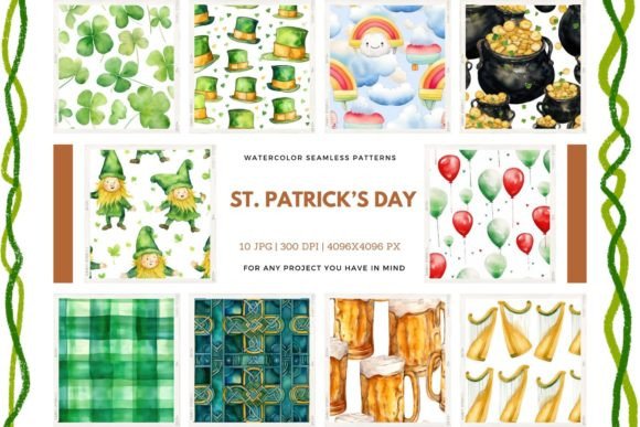 Watercolor St. Patrick’s Day Patterns for Creative Projects and Merchandise