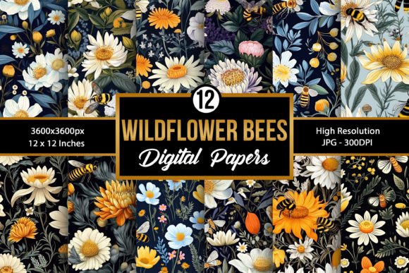 Wildflower Honeybees Seamless Patterns
